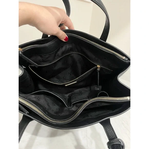 Tory Burch Thea Pebbled Black Leather Tote Bag - Picture 11 of 13